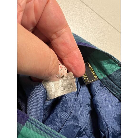 Vintage Button Front Walbusch Plaid A-line midi skirt blue green pockets Size 8 - Picture 3 of 8